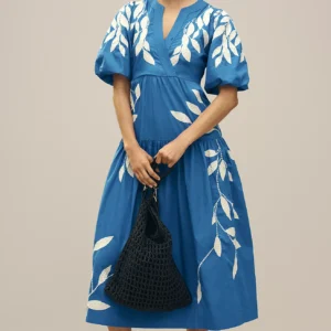 Short Sleeve Embroidery Maxi Dress