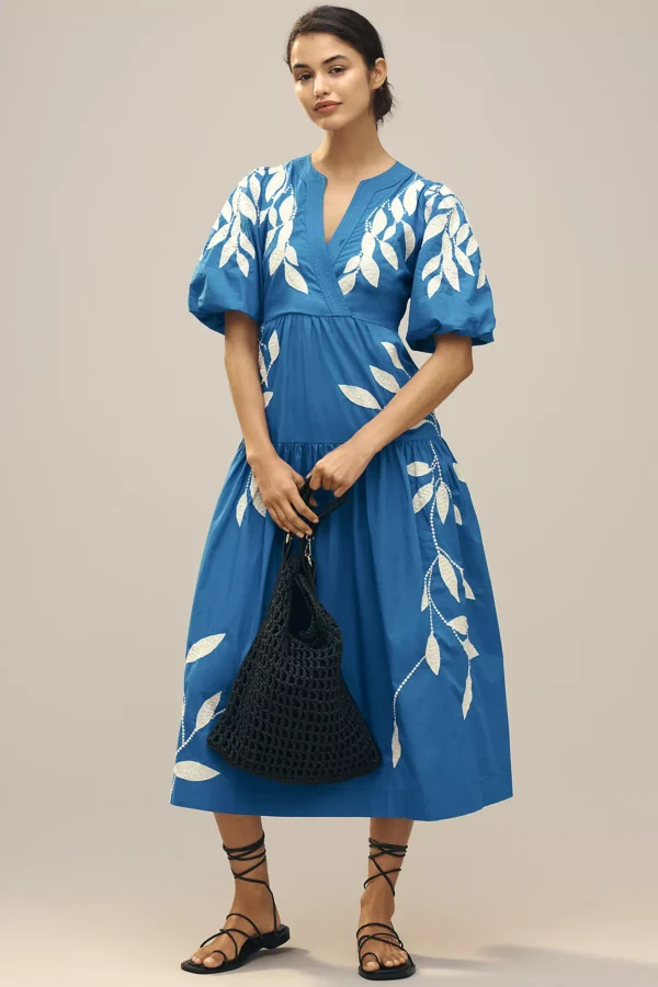 Short Sleeve Embroidery Maxi Dress