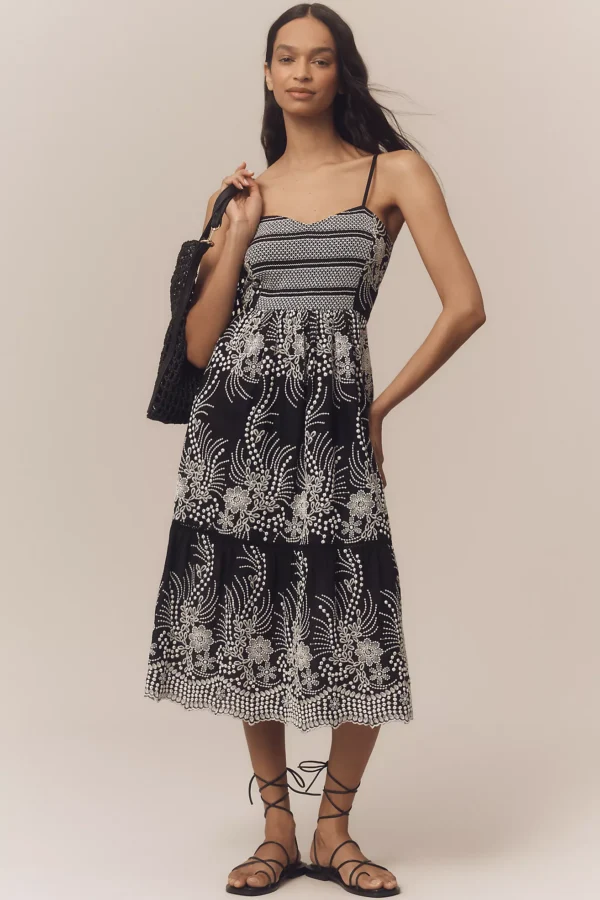 Vestido Midi con Escote Corazón y Volantes