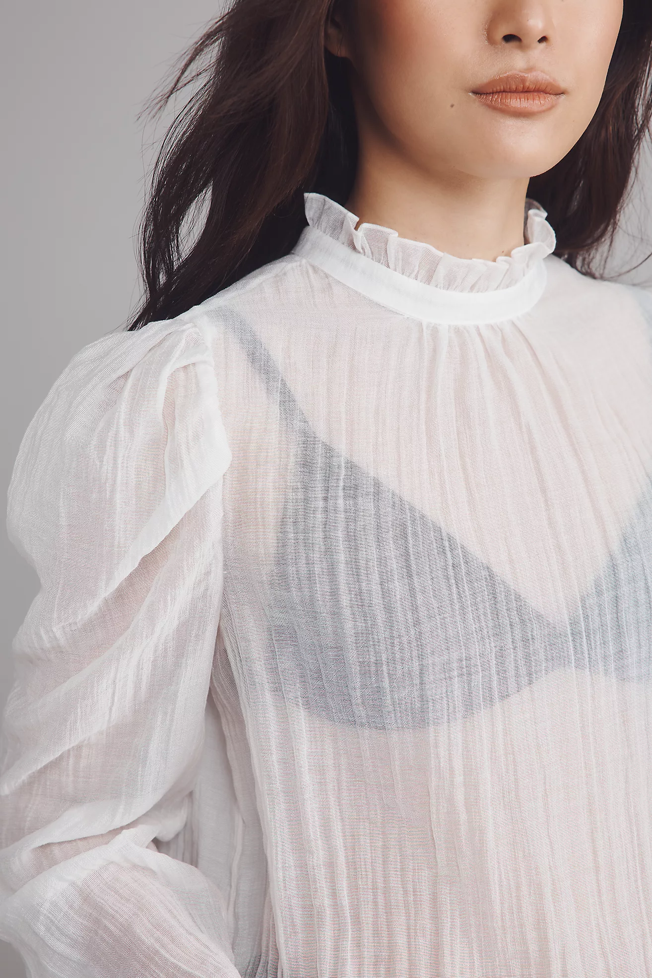 Blusa transparente de cuello alto y manga larga - Imagen 3