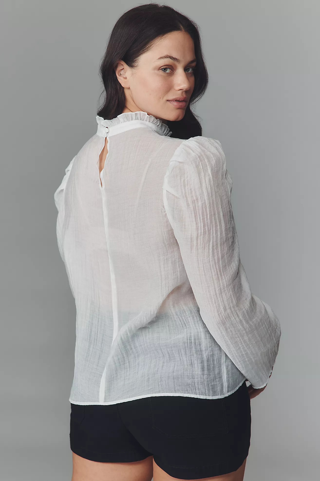 Blusa transparente de cuello alto y manga larga - Imagen 5