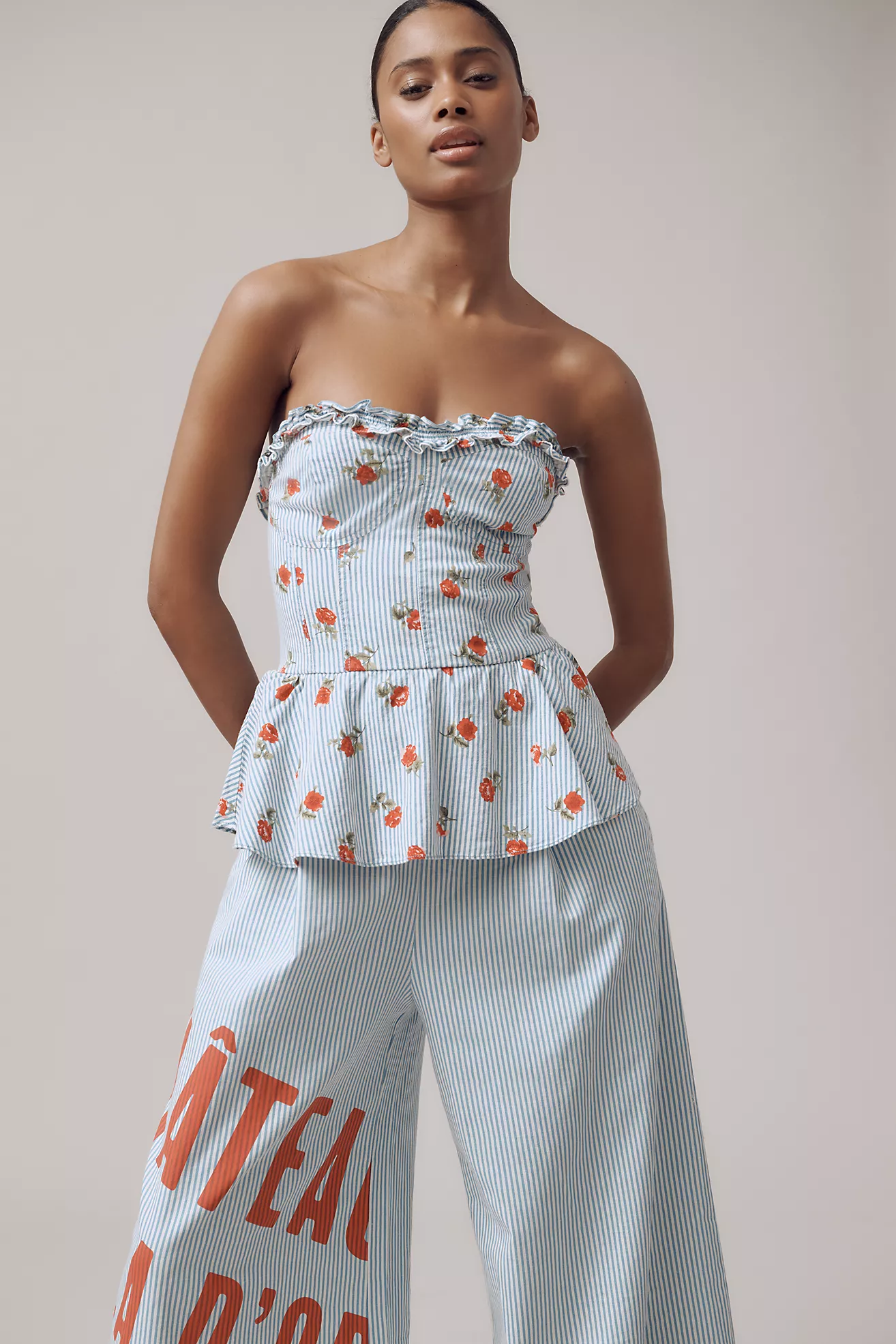 Mono sin mangas de lino con pierna ancha y detalle péplum - Imagen 3