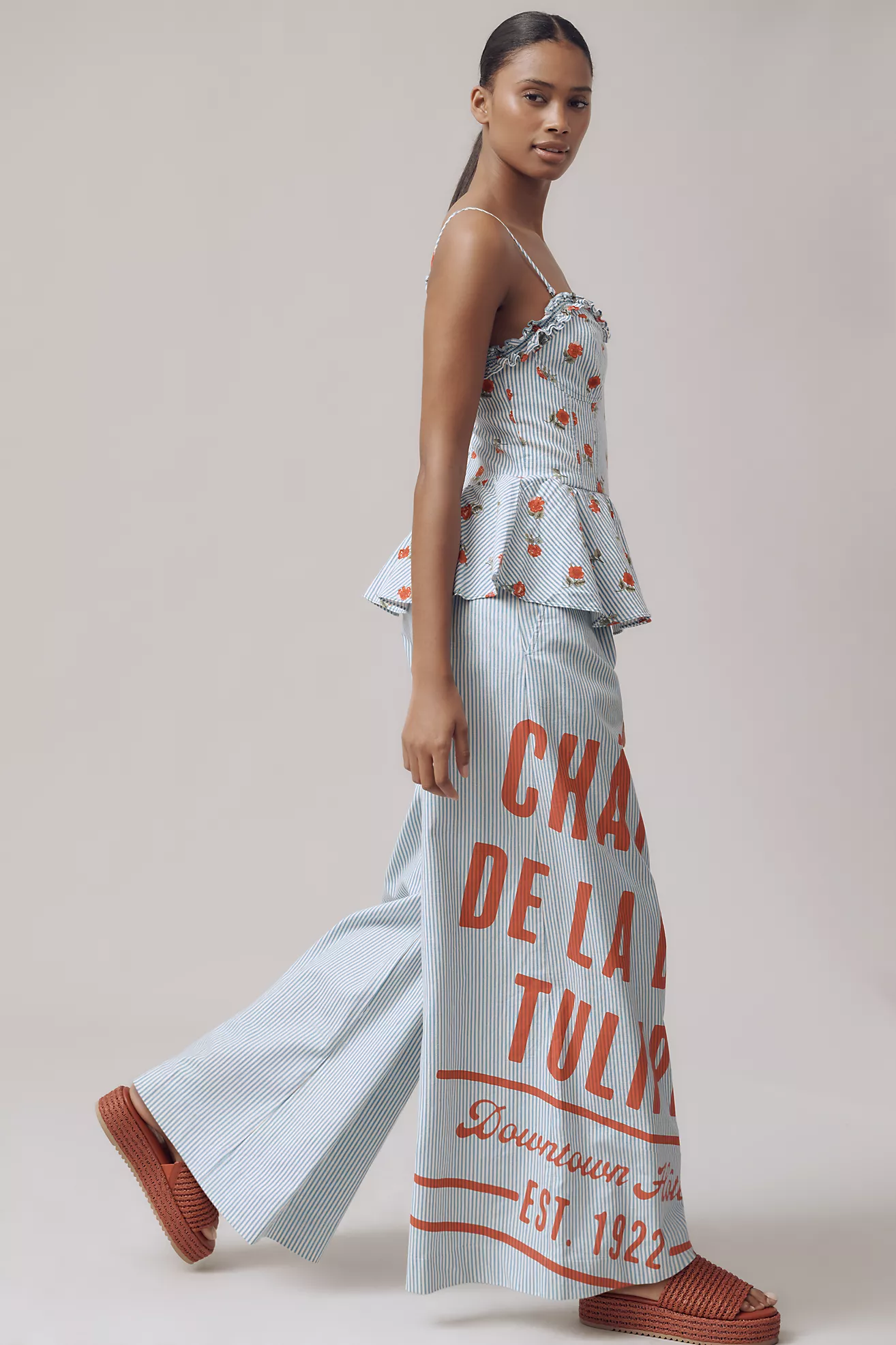 Mono sin mangas de lino con pierna ancha y detalle péplum - Imagen 4