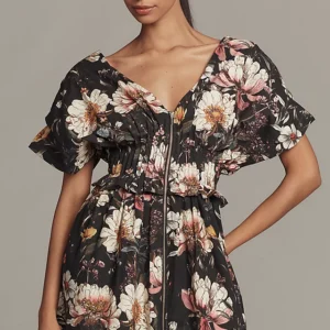 Vestido midi con escote en “V” y cierre frontal