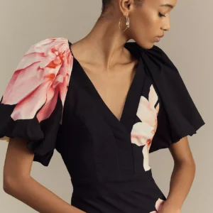 Vestido Midi BHLDN Brooke con Mangas Abullonadas - Negro