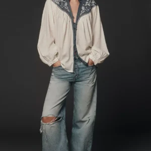 Blusa de Algodón con Mangas con volumen