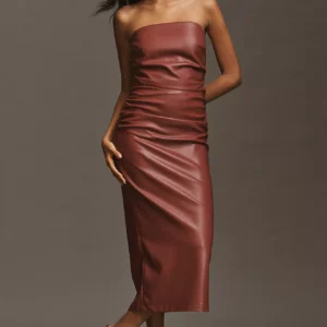 Vestido Midi Strapless Efecto Piel