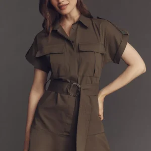 Vestido Corto Tipo Camisa con Cinturón