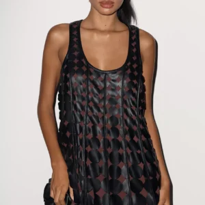 Vestido Swing sin Mangas en Efecto Piel Maeve