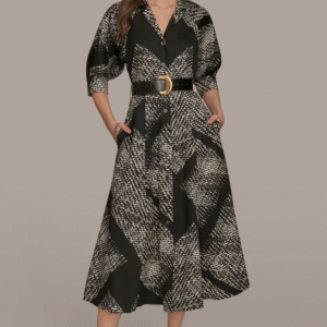 Vestido Camisero Midi de Algodón Estampado con Mangas Abullonadas