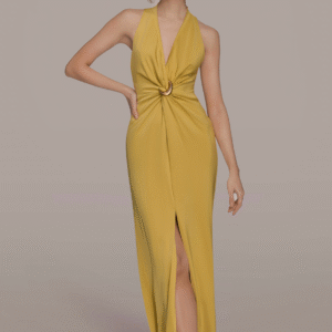 Vestido de Gala sin Mangas con Escote en V y Efecto Cruzado