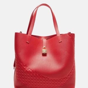 Bolso Tote Rojo Calado con Detalle Dorado