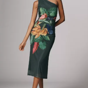 Vestido Midi de Un Hombro Estampado Farm Rio