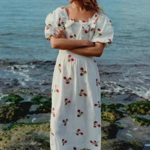 Vestido Midi Lauren de Algodón con Estampado de Fresas