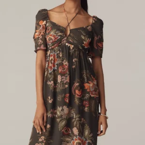 Vestido Midi Floral con Escote Halter y Mangas — Farm Rio x Anthropologie