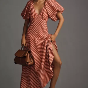 Vestido Tess de Lino y Seda con Mangas Abullonadas — Lovaan