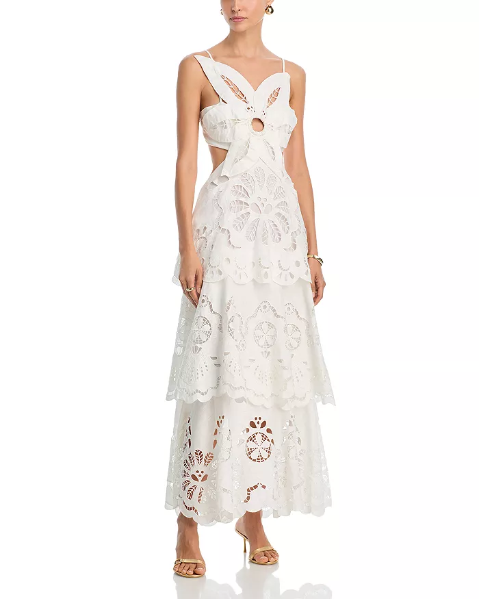 Vestido Maxi Blanco Floral Richelieu Eyelet — Farm Rio