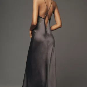 Vestido Midi Satinado con Detalle de Transparencia – Maeve
